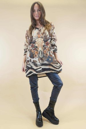 Roscoe Lurex Relaxed Knit Top Bison  /9=